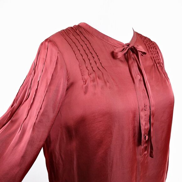 J Crew Size M Featherweight Satin Tie Neck Blouse Clay Tile Orange - Picture 7 of 11